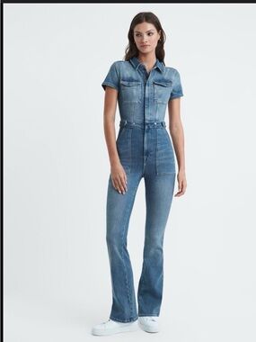 NWT Good American Fit For Success Bootcut Denim Jumpsuit Retro Utility Chic L